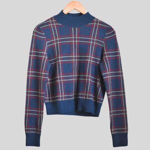 AMERICAN EAGLE Women's Preppy Plaid Navy Sweater Size M